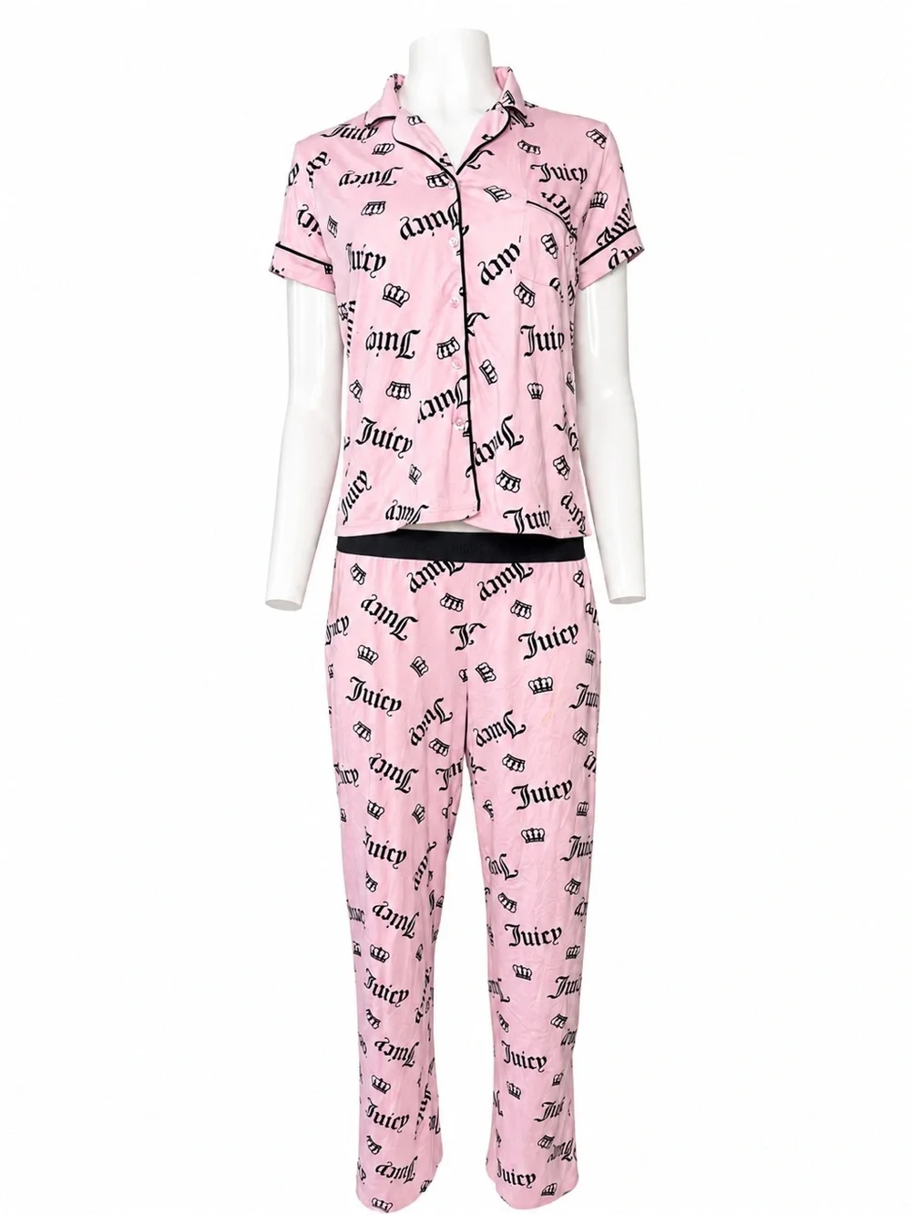 Juicy Couture Pink Logo Short-Sleeve Pajama Set with Black Trim
